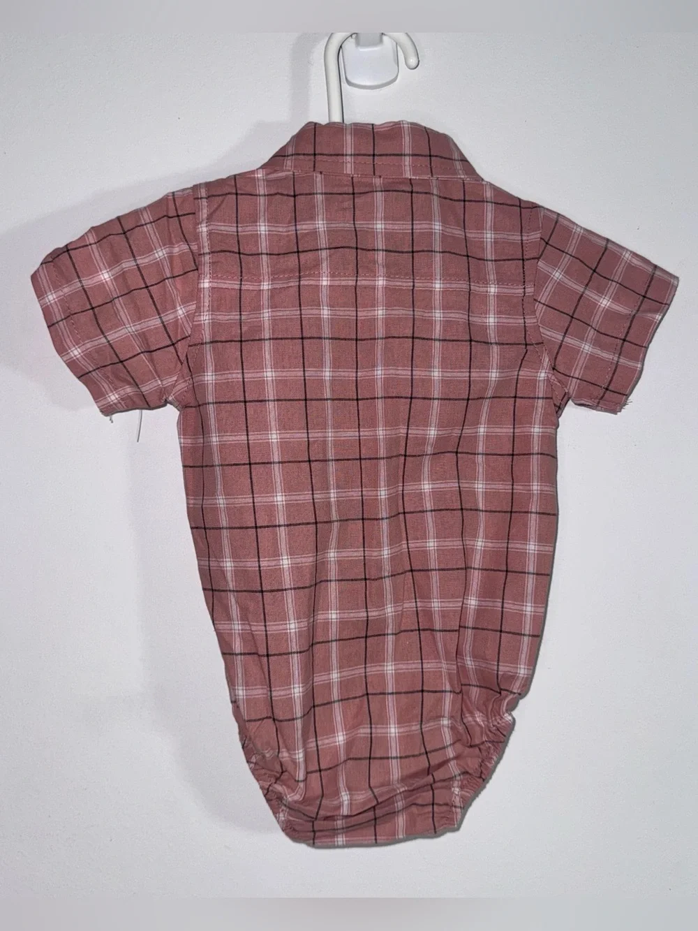 Tahari Baby Boy 0-3M Rust Plaid Short Sleeve Button Front Bodysuit